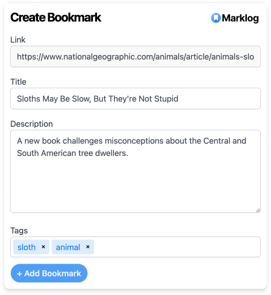 Populate the bookmark content from the browser extension