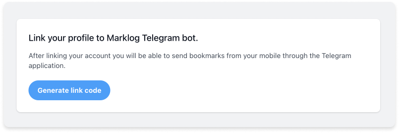 Generate link code for Telegram integration